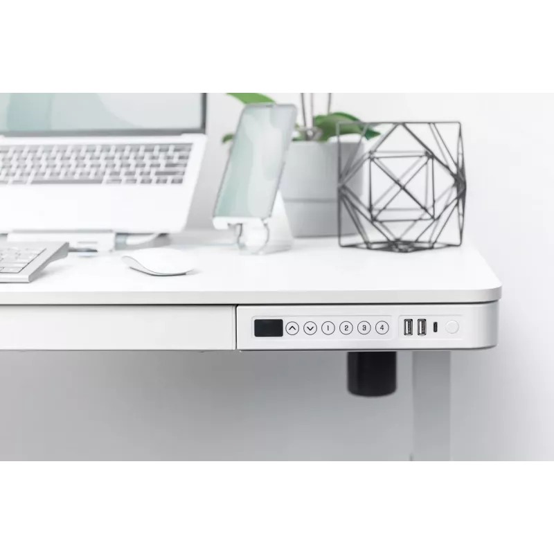 DIGITUS Elektrisch höhenverstellbarer Schreibtisch 120x60x12cm mit USB weiß