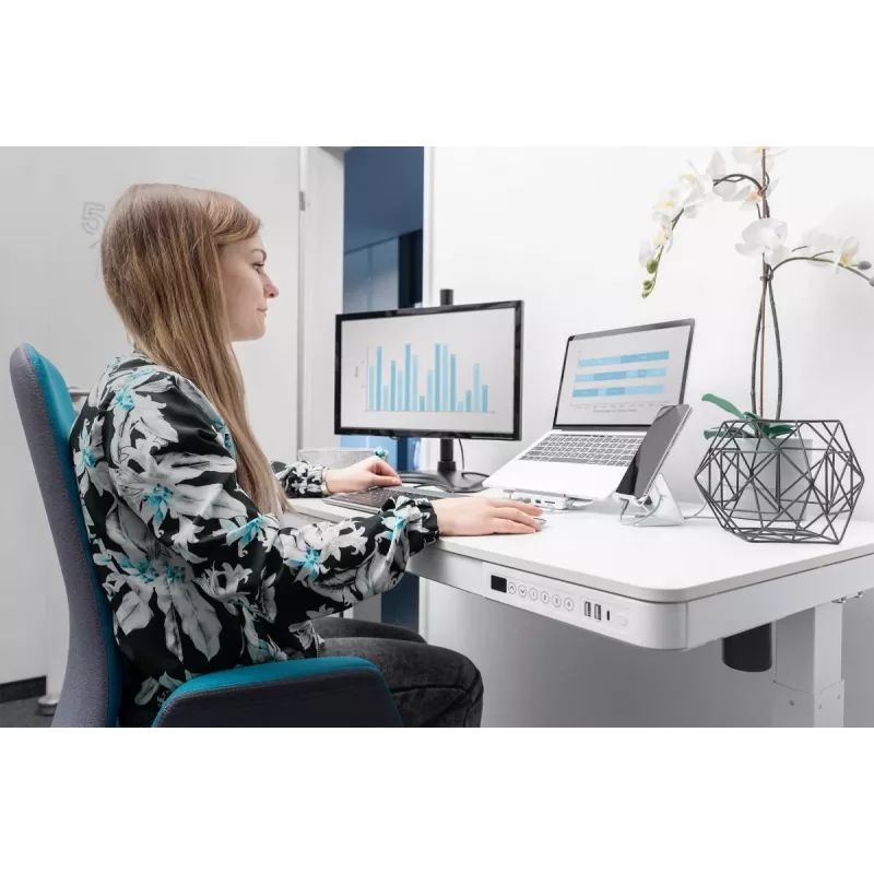 DIGITUS Elektrisch höhenverstellbarer Schreibtisch 120x60x12cm mit USB weiß