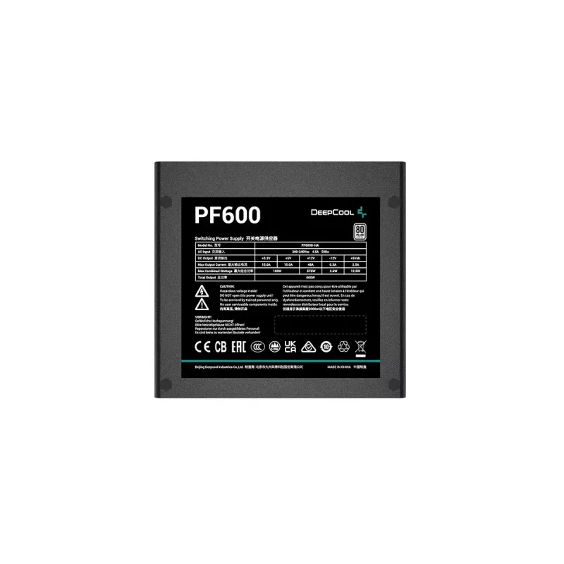 Netzteil DeepCool PF600 600 W, ATX 2.4, 80 PLUS, 48 A auf +12V, 120 mm Lüfter, nicht-modular