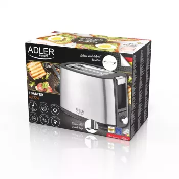 Toaster Adler AD 3214, 2-Scheiben Edelstahl, 900 W, 7 Bräunungsstufen, Auftauen/Wiederaufwärmen/Automatische Abschaltung