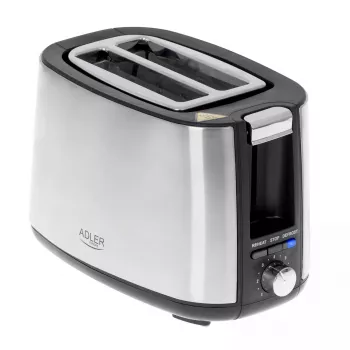 Toaster Adler AD 3214, 2-Scheiben Edelstahl, 900 W, 7 Bräunungsstufen, Auftauen/Wiederaufwärmen/Automatische Abschaltung
