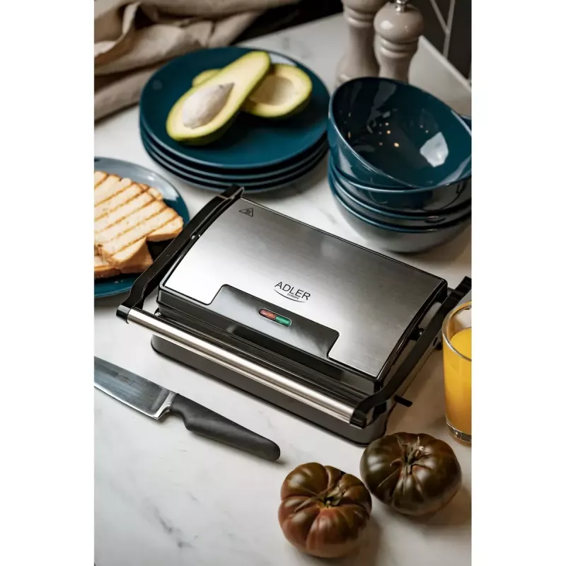 Kontaktgrill Adler AD 3052 rechteckig Stahl/Schwarz, 1200 W, Rostoberfläche, verriegelbarer Deckel