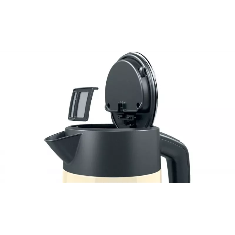 Elektrischer Wasserkocher Bosch TWK4P437 1,7 L, 2400 W, Edelstahlgehäuse, kabellos, beige/schwarz