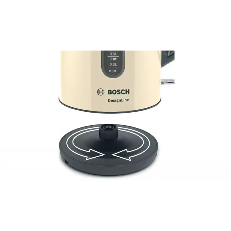 Elektrischer Wasserkocher Bosch TWK4P437 1,7 L, 2400 W, Edelstahlgehäuse, kabellos, beige/schwarz