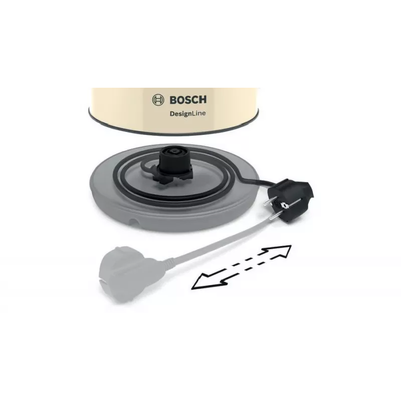 Elektrischer Wasserkocher Bosch TWK4P437 1,7 L, 2400 W, Edelstahlgehäuse, kabellos, beige/schwarz