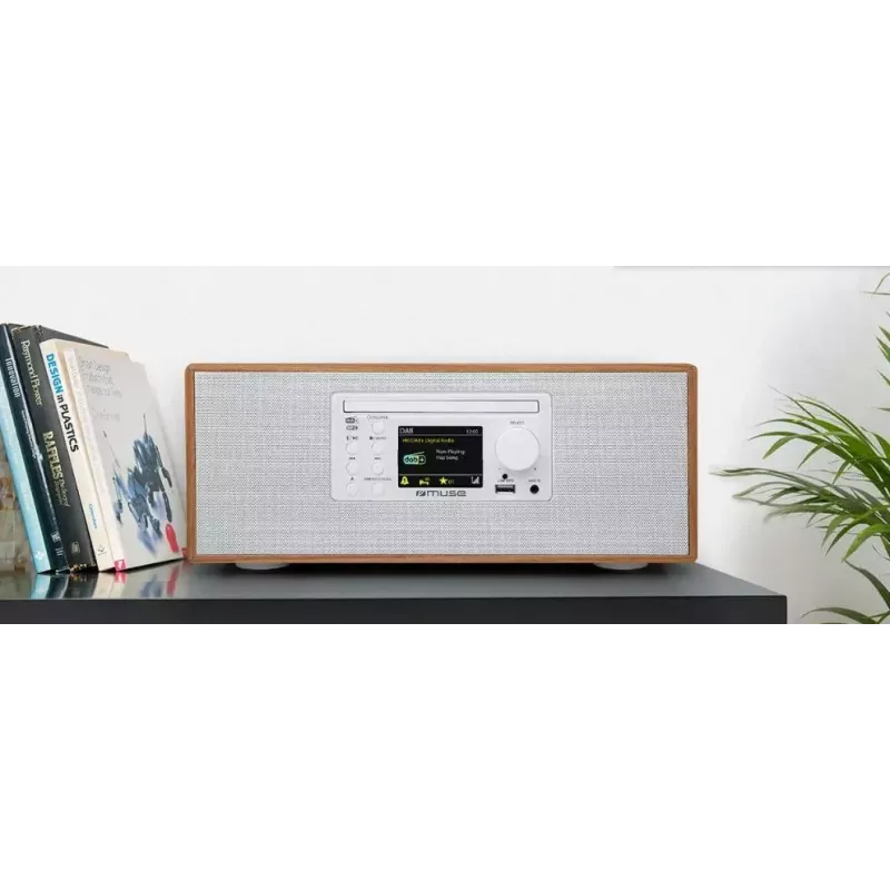Personalradio Muse M-695 DBTW — DAB/DAB+/FM Digitaltuner, 2,8 Zoll TFT, 60 W RMS, AC/DC, Holz/Weiß