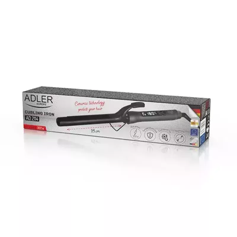 Lockenstab Adler AD 2114 — 60 W Keramikzylinder 2,5 cm, 12 Temperaturstufen, 110–210 °C, 1,8 m drehbares Kabel