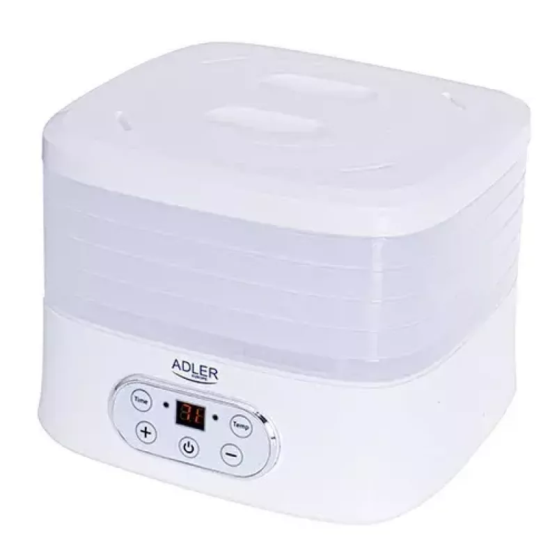 Dörrautomat Adler AD 6658, 5 Einschübe, LCD-Timer 70 Std., 35–70 °C, 230 W (max. 550 W), weiß