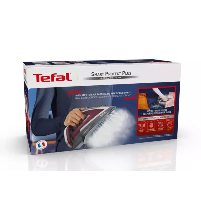 Trocken- und Dampfbügeleisen Tefal Smart Protect Plus FV6870 — 2800 W, Durilium Airglide-Bügelsohle, 0,27 L Tank, 2 m Kabel, 1,437 kg