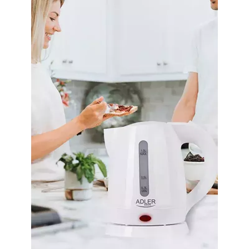 Elektrokocher Adler AD 1272 — 1 L, 1600 W, haselnussweiß, Tastenbedienung, Anti-Kalk-Filter