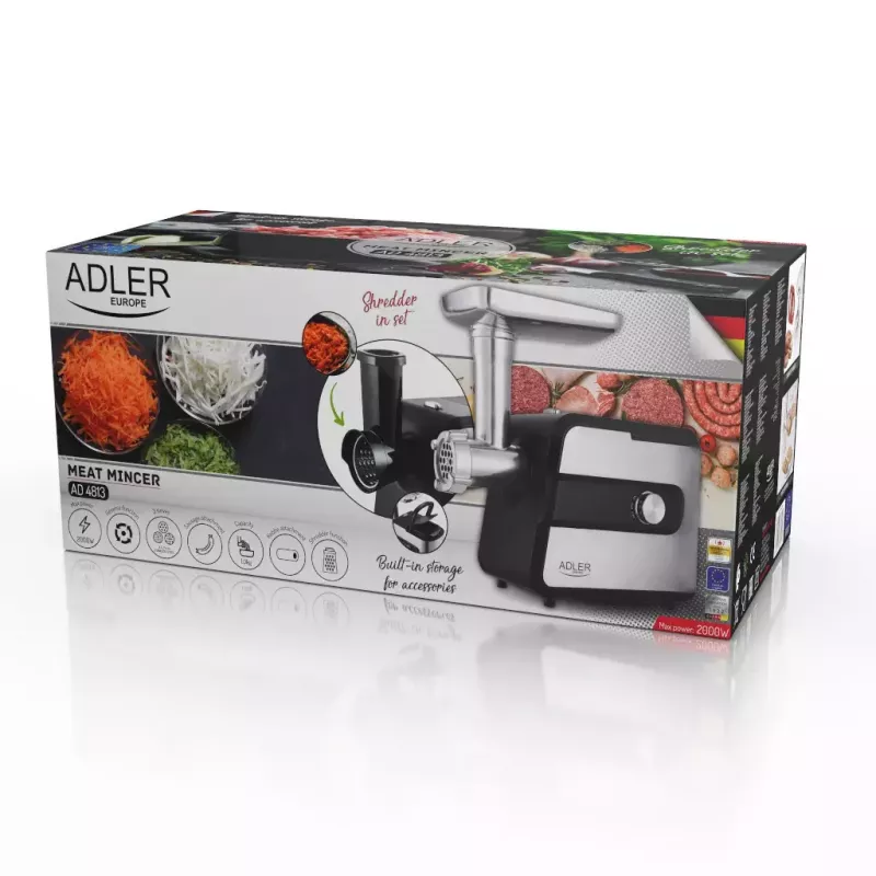 Fleischwolf Adler AD 4813 2000 W Schwarz Silber