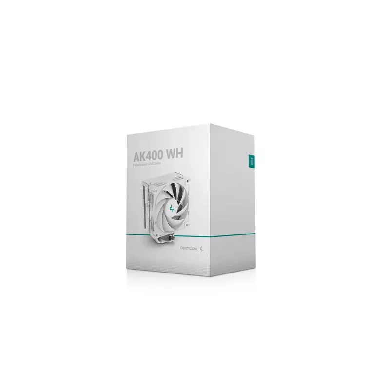 Luftkühler DeepCool AK400 WH — 4×6 mm Kupfer-Heatpipes, 120 mm FDB-Lüfter, 1850 U/min, 66,47 CFM, passend für LGA 1700 und gängige Intel/AMD-Sockel, weiß