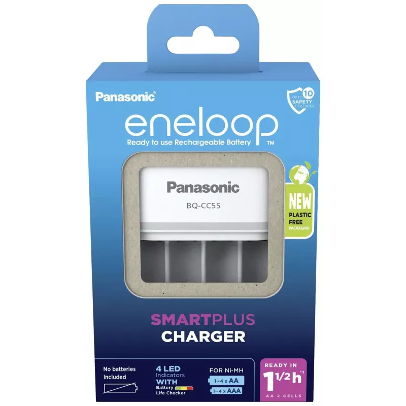 Batterieladegerät Panasonic BQ-CC55E — kompakter NiMH/NiCd-Lader für AA/AAA-Akkus