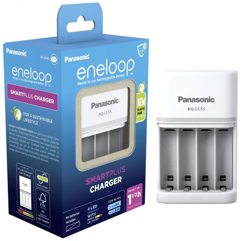 Batterieladegerät Panasonic BQ-CC55E — kompakter NiMH/NiCd-Lader für AA/AAA-Akkus