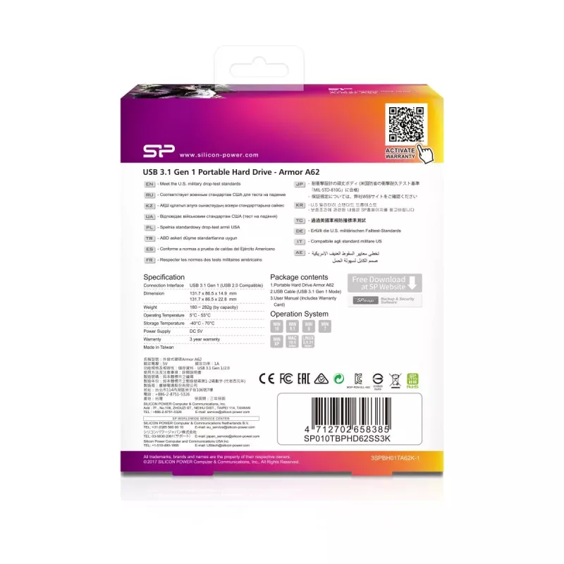 SILICON POWER Portable HDD USB 3.2 Gen 1 Armor - A62 1TB Schwarz Moq-36