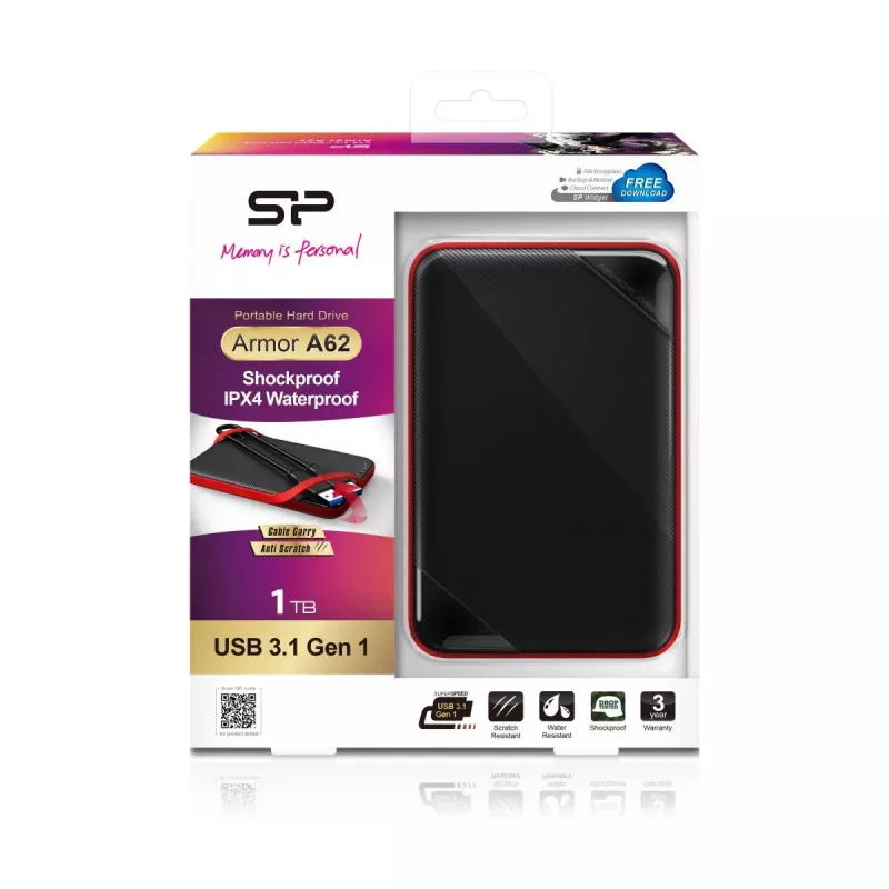 SILICON POWER Portable HDD USB 3.2 Gen 1 Armor - A62 1TB Schwarz Moq-36
