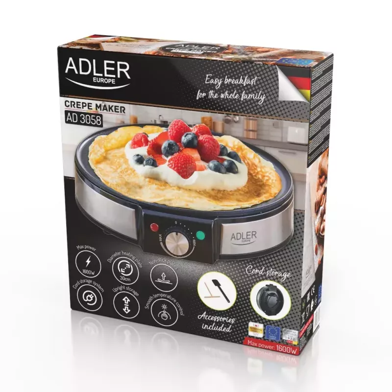 Crêpe-Maker Adler AD 3058 1600 W Schwarz Edelstahl