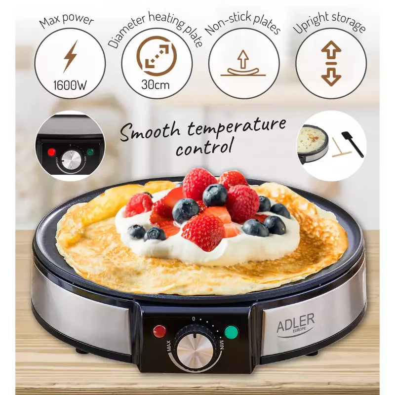 Crêpe-Maker Adler AD 3058 1600 W Schwarz Edelstahl