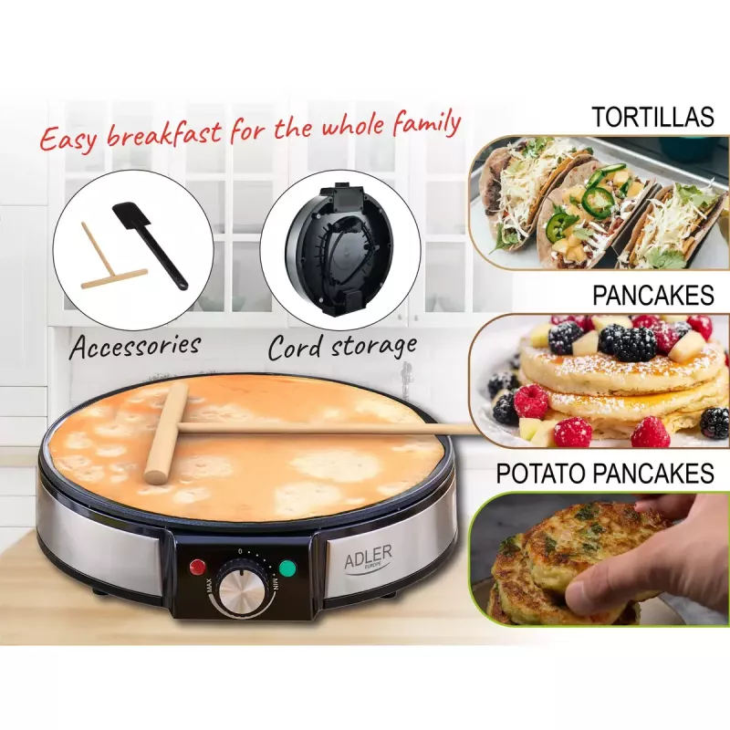 Crêpe-Maker Adler AD 3058 1600 W Schwarz Edelstahl