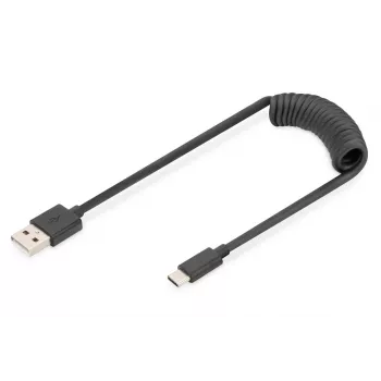 Digitus USB 2.0 USB A auf USB C Spiralkabel 1m 0,48 Gbit/s Schwarz