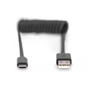 Digitus USB 2.0 USB A auf USB C Spiralkabel 1m 0,48 Gbit/s Schwarz