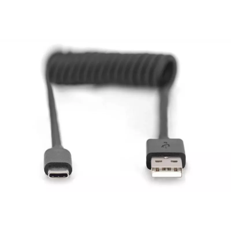 Digitus USB 2.0 USB A auf USB C Spiralkabel 1m 0,48 Gbit/s Schwarz