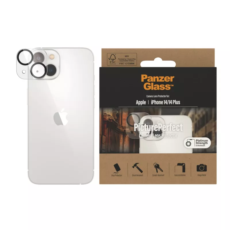 Kameraobjektiv-Schutzfolie PanzerGlass PicturePerfect für Apple iPhone 14 / 14 Plus, transparentes gehärtetes Glas