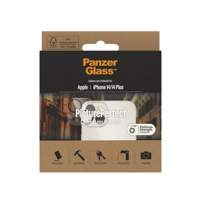 Kameraobjektiv-Schutzfolie PanzerGlass PicturePerfect für Apple iPhone 14 / 14 Plus, transparentes gehärtetes Glas