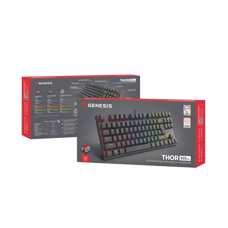 GENESIS Thor 303 TKL Tastatur Gaming USB QWERTY Schwarz RGB LED