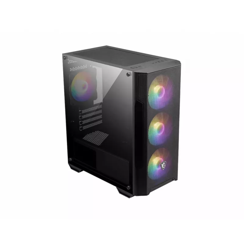 PC-Gehäuse MSI MAG FORGE M100A Micro Tower Schwarz mit gehärtetem Glas, 3x120mm Frontlüfter, RGB, microATX/Mini‑ITX