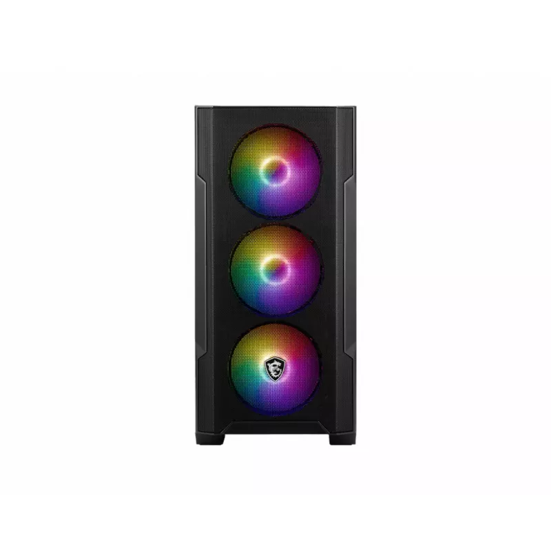 PC-Gehäuse MSI MAG FORGE M100A Micro Tower Schwarz mit gehärtetem Glas, 3x120mm Frontlüfter, RGB, microATX/Mini‑ITX