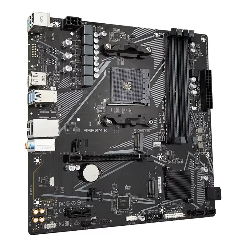 GIGABYTE B550M K Motherboard - AMD Ryzen 5000 CPUs, bis zu 4733MHz DDR4, 1xPCIe 4.0 + 1xPCIe 3.0 M.2, 1GbE LAN, USB 3.2 Gen 1