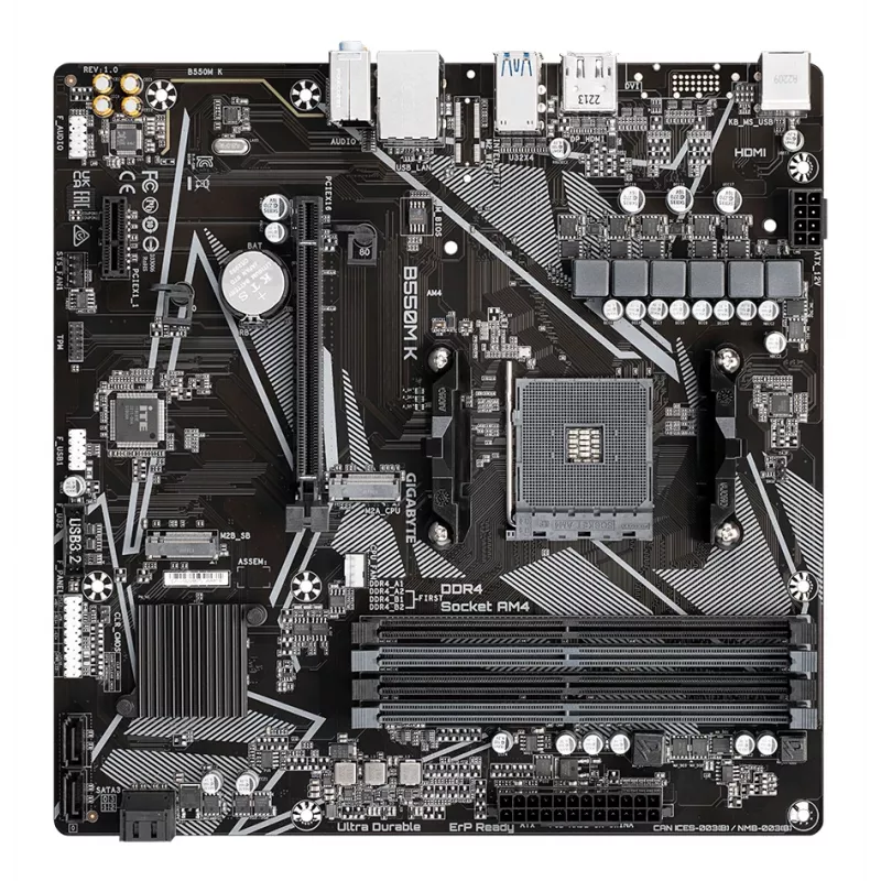 GIGABYTE B550M K Motherboard - AMD Ryzen 5000 CPUs, bis zu 4733MHz DDR4, 1xPCIe 4.0 + 1xPCIe 3.0 M.2, 1GbE LAN, USB 3.2 Gen 1