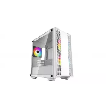 PC-Gehäuse DeepCool CC360 WH ARGB Mini Tower Weiß — Micro-ATX/Mini-ITX, gehärtetes Glas, 2x 3,5 Zoll + 3x 2,5 Zoll, 2x Front 120-mm-Lüfter