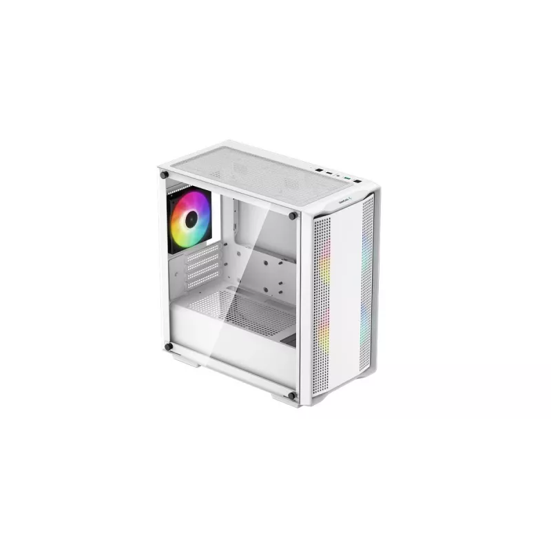 PC-Gehäuse DeepCool CC360 WH ARGB Mini Tower Weiß — Micro-ATX/Mini-ITX, gehärtetes Glas, 2x 3,5 Zoll + 3x 2,5 Zoll, 2x Front 120-mm-Lüfter