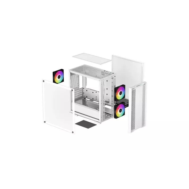 PC-Gehäuse DeepCool CC360 WH ARGB Mini Tower Weiß — Micro-ATX/Mini-ITX, gehärtetes Glas, 2x 3,5 Zoll + 3x 2,5 Zoll, 2x Front 120-mm-Lüfter
