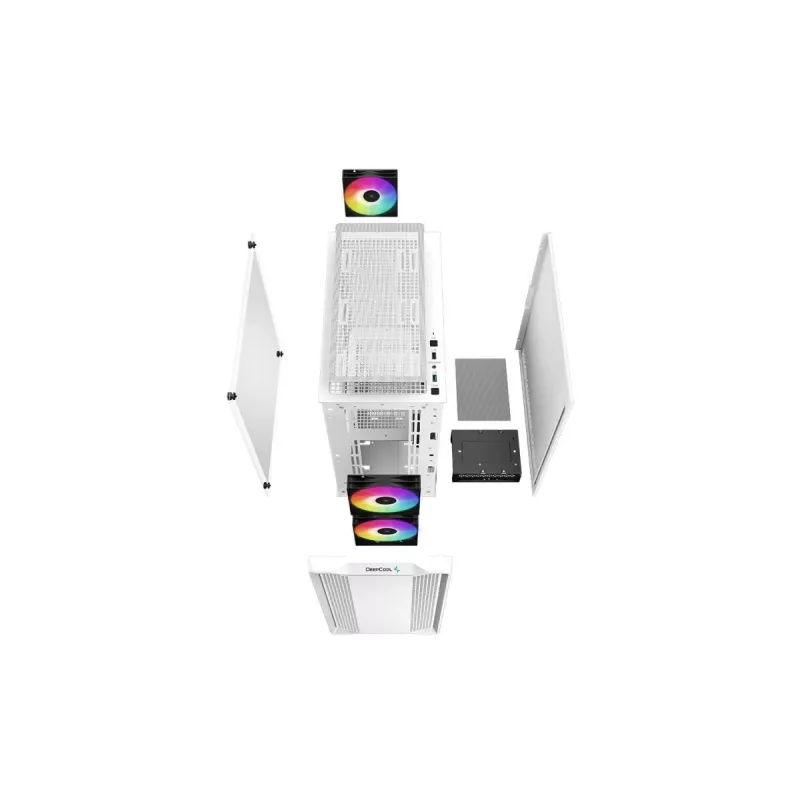 PC-Gehäuse DeepCool CC360 WH ARGB Mini Tower Weiß — Micro-ATX/Mini-ITX, gehärtetes Glas, 2x 3,5 Zoll + 3x 2,5 Zoll, 2x Front 120-mm-Lüfter