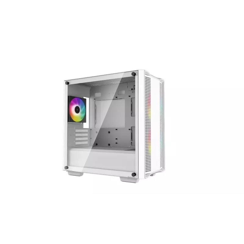 PC-Gehäuse DeepCool CC360 WH ARGB Mini Tower Weiß — Micro-ATX/Mini-ITX, gehärtetes Glas, 2x 3,5 Zoll + 3x 2,5 Zoll, 2x Front 120-mm-Lüfter