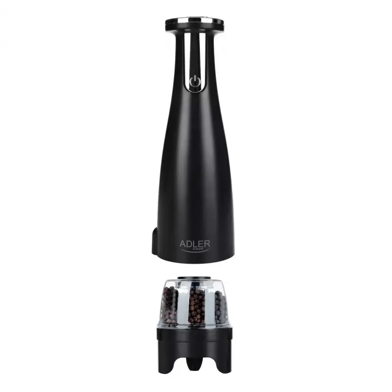 Salz- & Pfeffermühlenset Adler AD 4449B — Edelstahl/Schwarz, 150 ml Kapazität, Lithium-Batterie, 80×80×263 mm