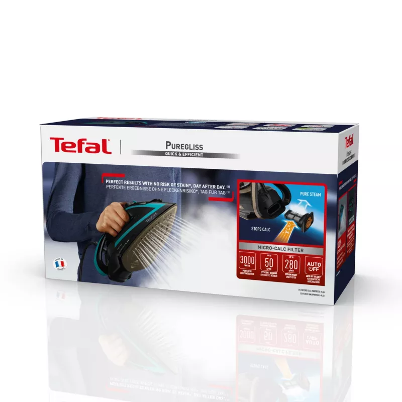 Tefal Puregliss FV8066 Dampfbügeleisen Durilium AirGlide Autoclean-Bügelsohle 3000 W Schwarz, Blau