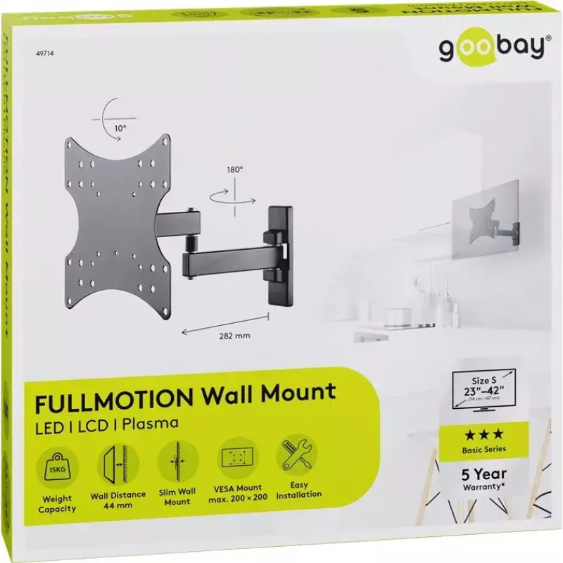 Goobay TV-Wandhalterung Basic FULLMOTION (S) 15 kg 23-42 Zoll