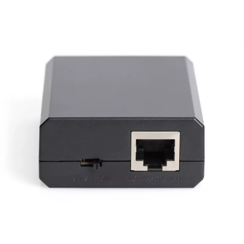 DIGITUS Gigabit PoE+ Splitter, 10/100/1000 Mbit/s, 24 W Eingang: 802.3at PoE, Ausgang: 5V/2A, 9V/2A, 12V/2A, Kunststoffgehäuse, schwarz