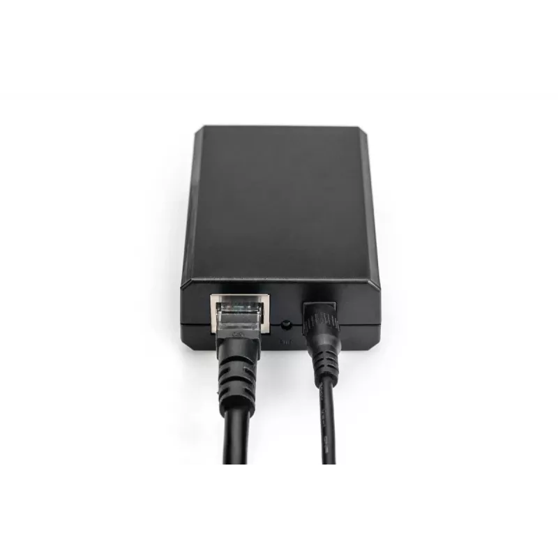 DIGITUS Gigabit PoE+ Splitter, 10/100/1000 Mbit/s, 24 W Eingang: 802.3at PoE, Ausgang: 5V/2A, 9V/2A, 12V/2A, Kunststoffgehäuse, schwarz