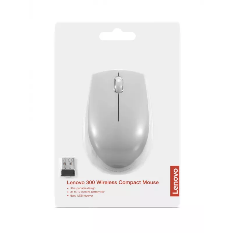 Kabellose Lenovo Compact Maus Arctic Grey — Beidhändig, RF Wireless, 1000 DPI, 3 Tasten, batteriebetrieben