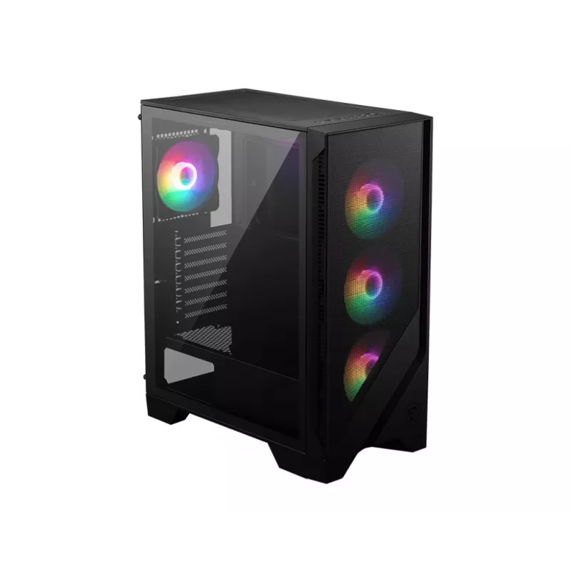 PC-Gehäuse MSI MAG FORGE 120A AIRFLOW Midi-Tower — Schwarz, Tempered Glass, Mesh, 3×120-mm-Frontlüfter, 2×120-mm-Topplüfter, ATX-Unterstützung