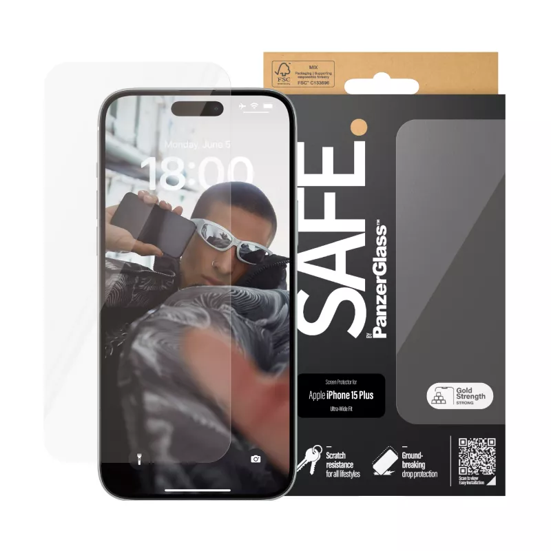 PanzerGlass SAFE. by ® Displayschutzfolie iPhone 15 Plus | Ultra-Wide Fit