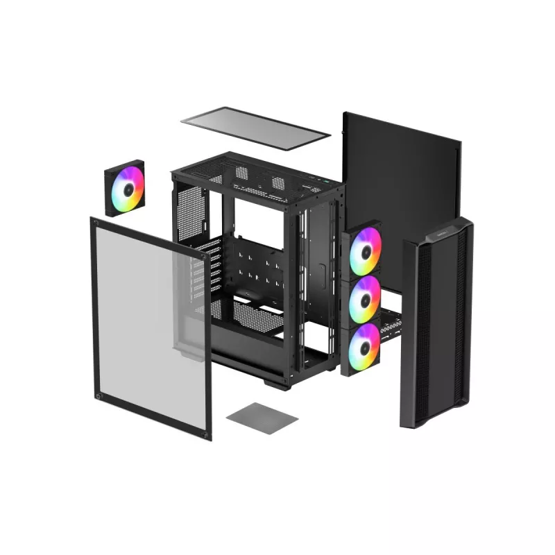 PC-Gehäuse DeepCool CC560 ARGB V2 Midi-Tower Schwarz — ATX/Micro-ATX/Mini-ITX, gehärtetes Glas, aRGB, unterstützt bis zu 370 mm GPU