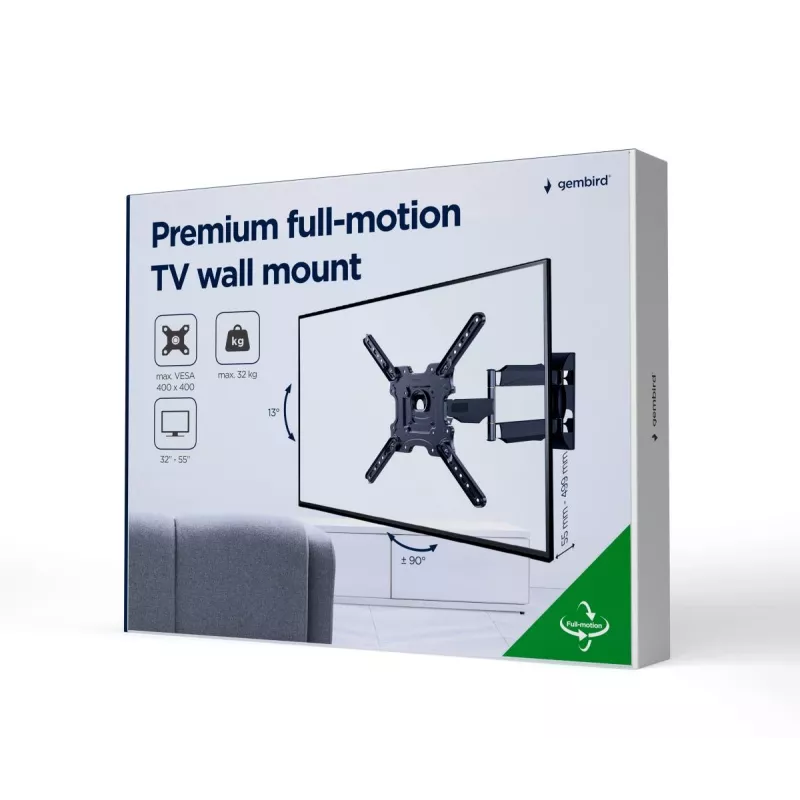GEMBIRD Premium Vollbewegliche TV-Wandhalterung, 32 Zoll–55 Zoll, 32 kg
