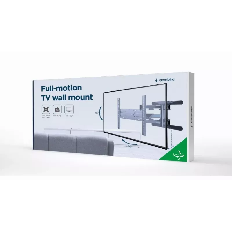 Wandhalterung für TV Gembird WM-80ST-01 Stahl für 40–80 Zoll Bildschirme, 50 kg, VESA 100×100–600×400, neig- und schwenkbar