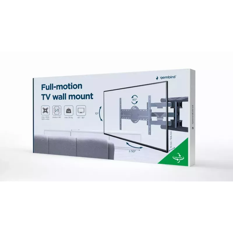 GEMBIRD Rotierende Full-Motion-TV-Wandhalterung, 40 Zoll – 80 Zoll